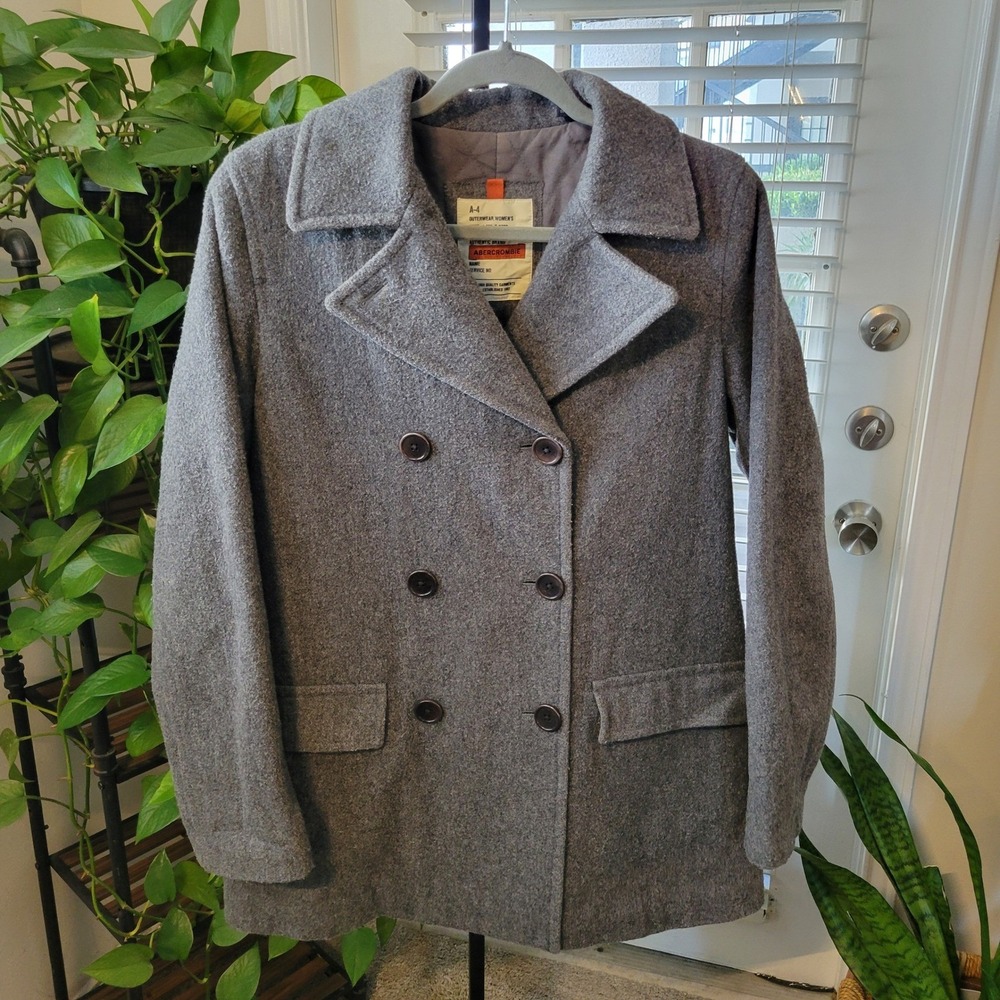 Abercrombie & Fitch Women's S Gray Wool Blend Double Breasted Pea Coat Jacket
